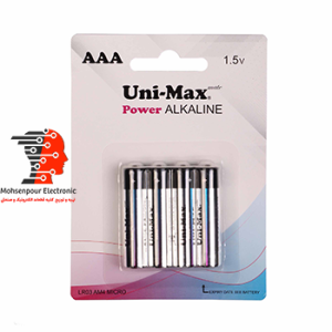 باطری نیم قلمی یونی مکس 4 عددی پاور آلکالاین AAA مدل Uni Max