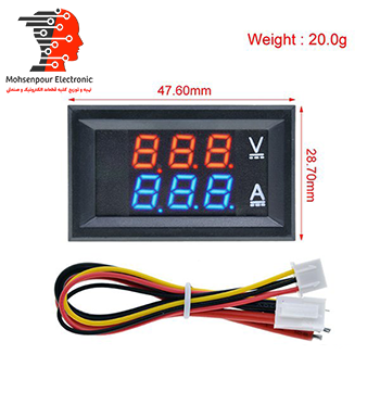 ولت متر آمپر متر پنلی + شنت  قرمز-آبی 100V  100A DC