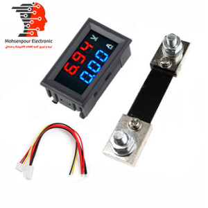 ولت متر آمپر متر پنلی + شنت  قرمز-آبی 100V  100A DC