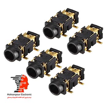 جک مادگی خوابیده استریو روبردی 5پایه(5PIN) (AUX) SMD 3.5MM طلایی